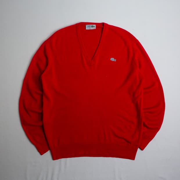 70s Chemise 라코스테 아크릴 V 넥 니트 스웨터
