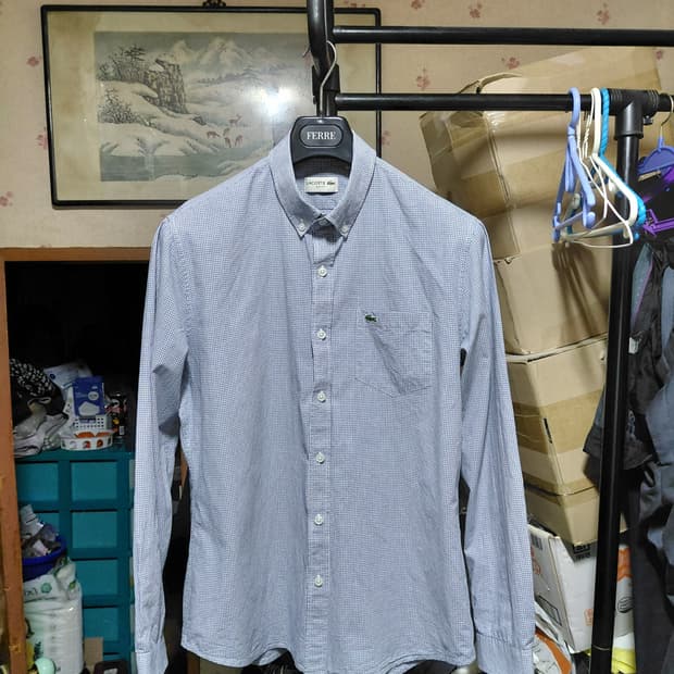 [라코스테]슬림핏 포플린 라이트블루 체크셔츠 42(105)사이즈