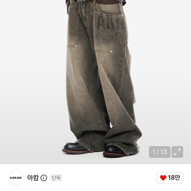 Out Pocket Printed Denim Pants (Gray) 1