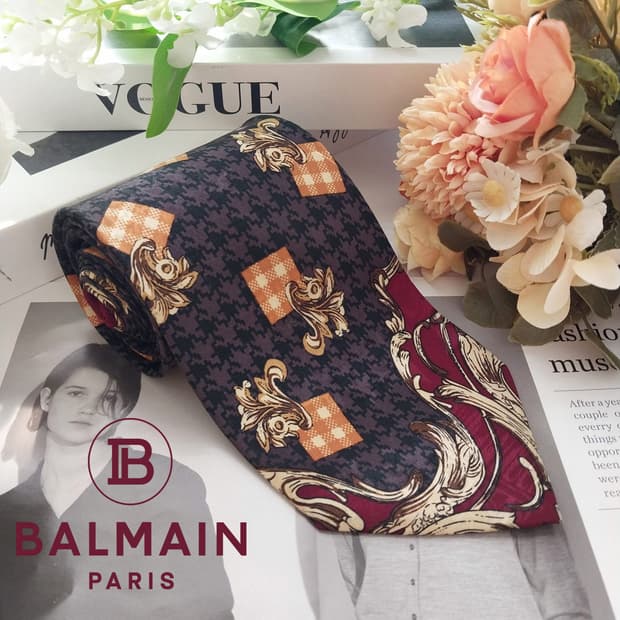 피에르 발망 실크 브라운 패턴 넥타이 9.4cm A등급 K2002
