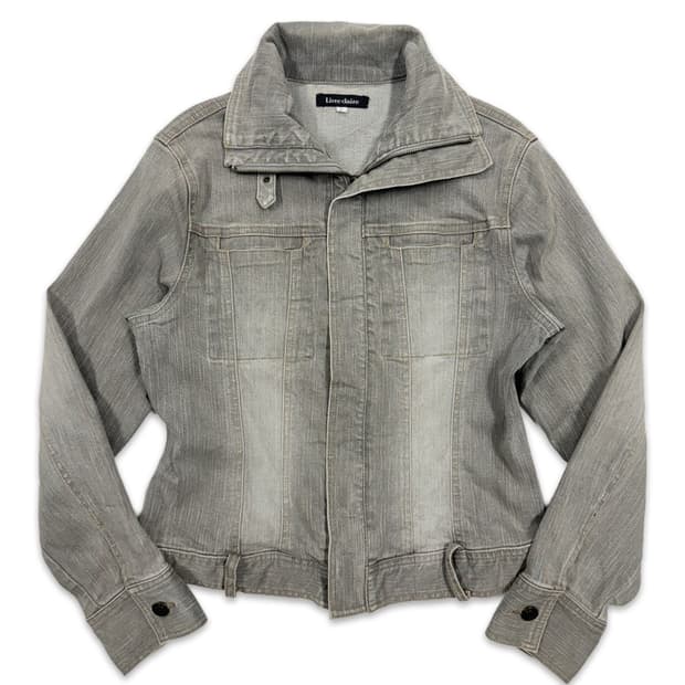 빈티지 Livre Claire 그레이 버클 데님 라인 자켓