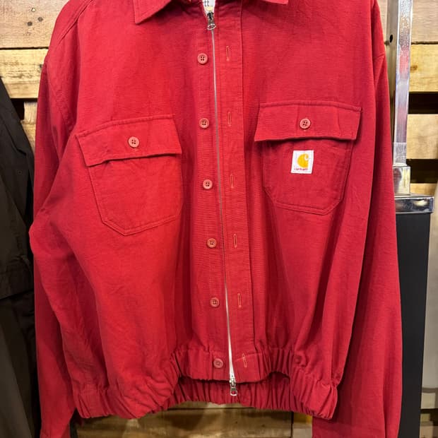 칼하트 레드 리메이크 크롭 셔츠 자켓