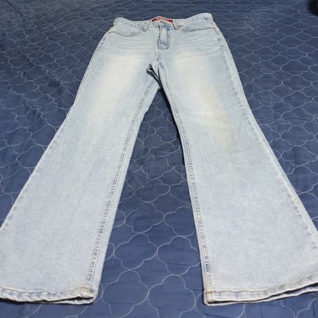 QMARKET 워싱 데님 팬츠 연청 (28)