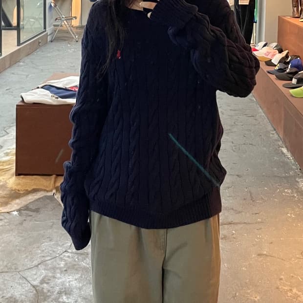 폴로 랄프로렌 네이비 꽈배기 니트 H499