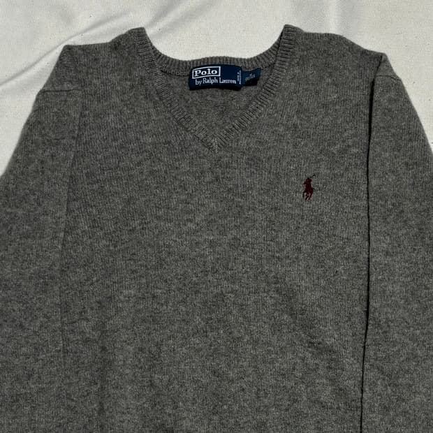 M 폴로랄프로렌 버건디 포니 램스울 그레이 브이넥 니트 