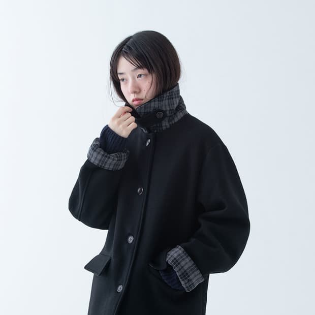 오헤시오 check half wool coat black 하프 울 코트