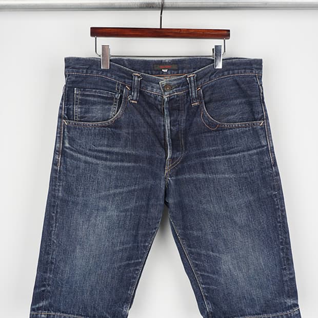 FULLCOUNT heavy distressed denim shorts