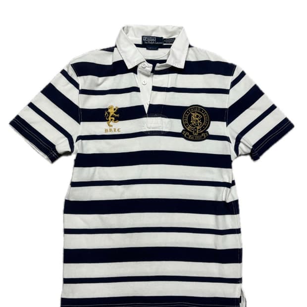 폴로 랄프로렌 스트라이프 럭비티 카라티(네이비 화이트)