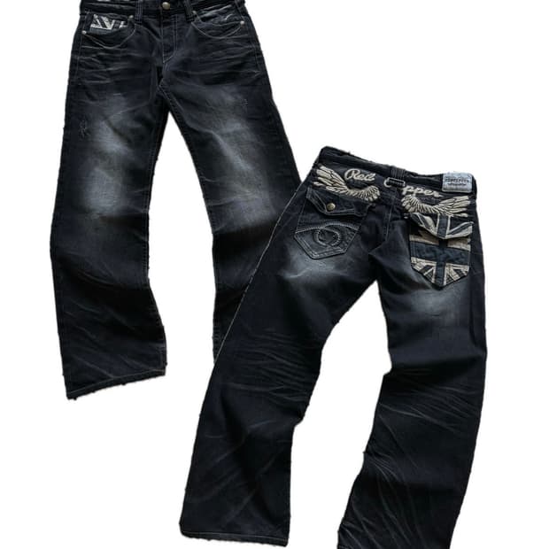 레드페퍼 흑청 백패치 워싱 데님팬츠 y2k 갸루 펑크