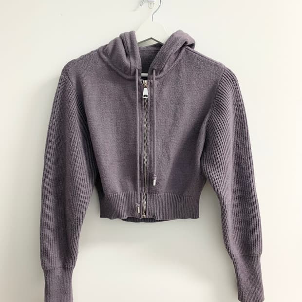 크롭 후드 니트 집업