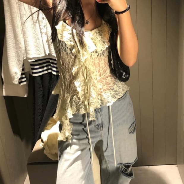 자라 레이스 프릴 티셔츠 M