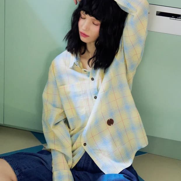 슬로우애시드 썸머 라이트 체크 셔츠 레몬 M