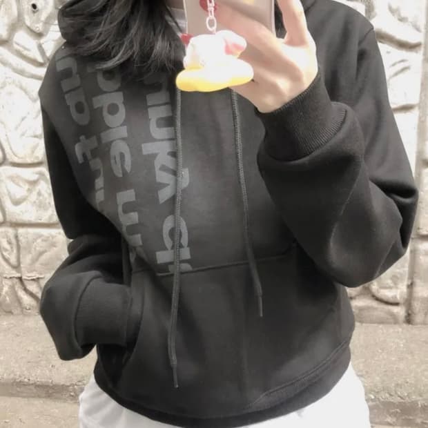 레터링 세미 크롭 스타 포인트 기모 후드 티셔츠