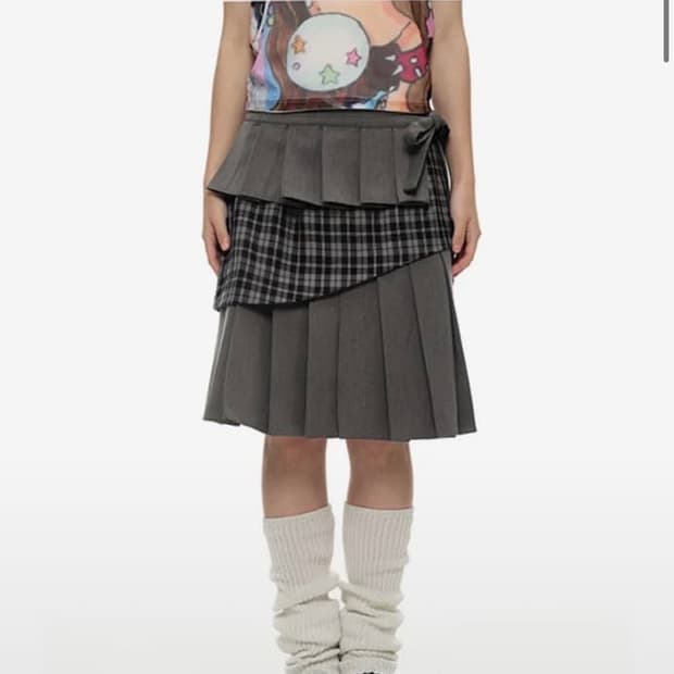 유쓰배쓰 youth bath 체크 랩 플리츠 미디 스커트