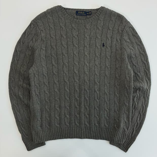 Polo  폴로 랄프로렌 자수 코튼 그레이 꽈배기 니트 