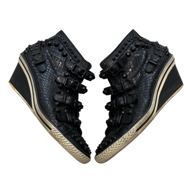 ASH 스터드 버클 파이톤 웨지힐 하이탑스니커즈 