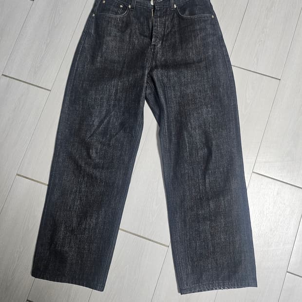 유스 와이드 데님 팬츠 워시드 블랙