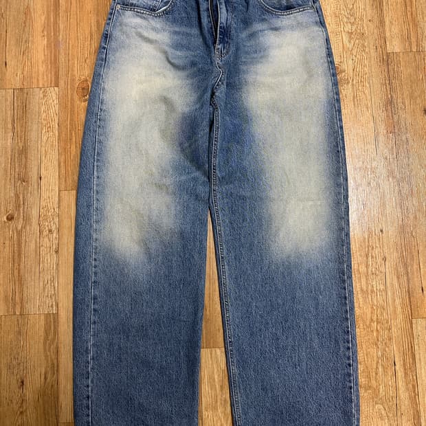 와이드 워싱 데님 팬츠 