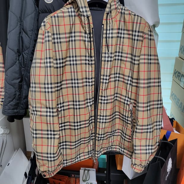 버버리 리버시블 체크 바람막이 자켓 L