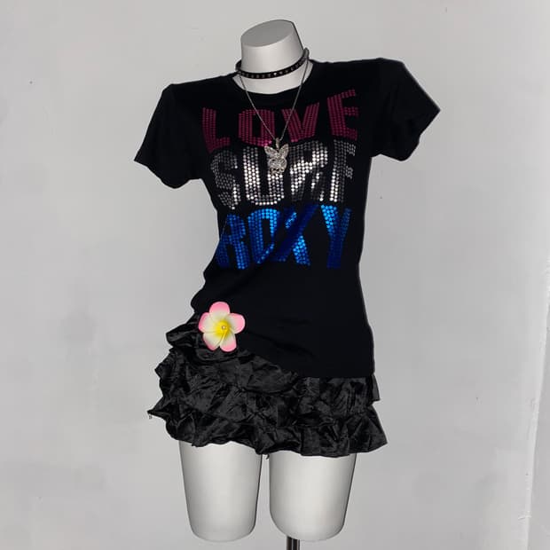 ROXY Hawaii Gyaru punk Glitter T-Shirt