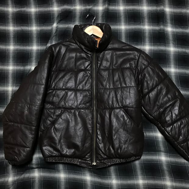 재팬 90s 리얼 카우레더 브라운 숏 패딩