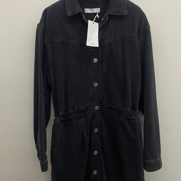 [택달린새제품] 망고MNG 데님 셔츠 원피스 블랙 M