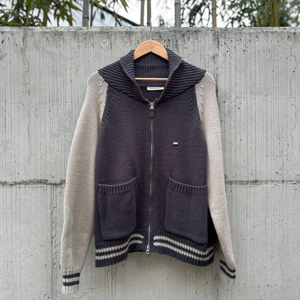 LAFUDGESTORE 클래식 바시티 니트 집업