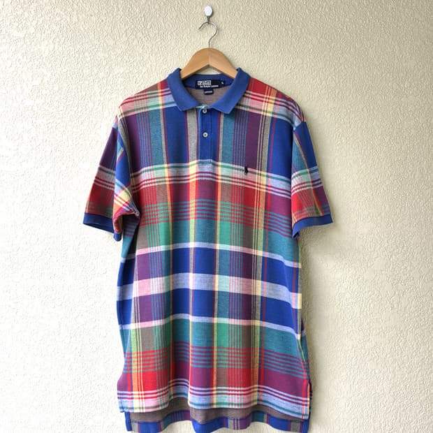 90s 폴로랄프로렌 멀티컬러 체크카라티 (made in usa)