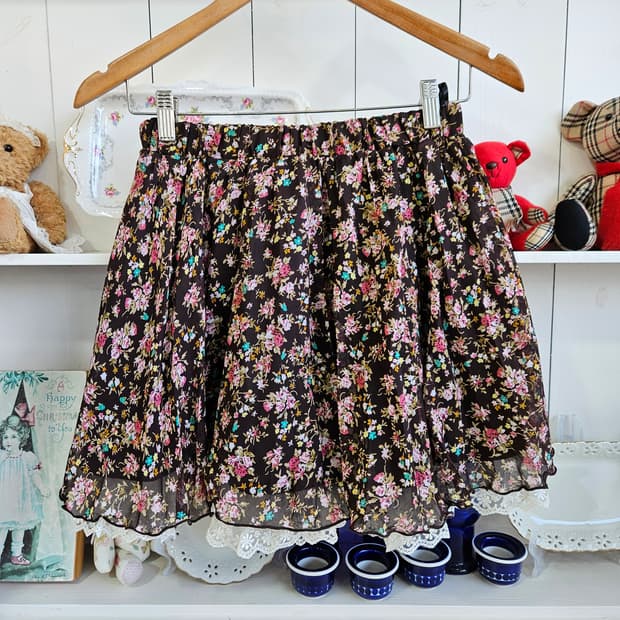 플라워 쉬폰 레이스 스커트