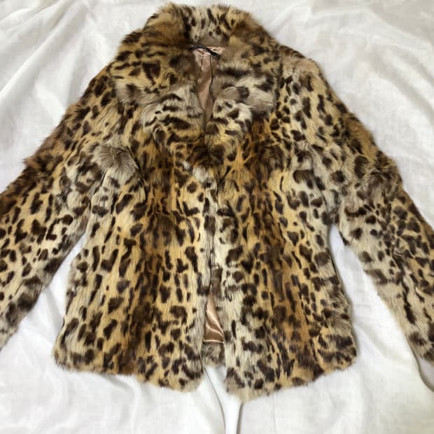 리얼 래빗퍼 레오파드 호피 퍼자켓 갸루 와투케 duras