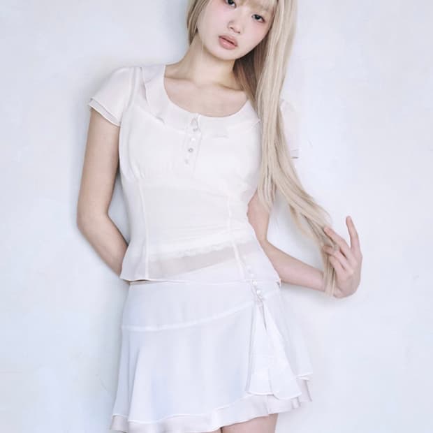 [새상품] 레이즈미야 하나 시어 블라우스 피치핑크 S 사이즈