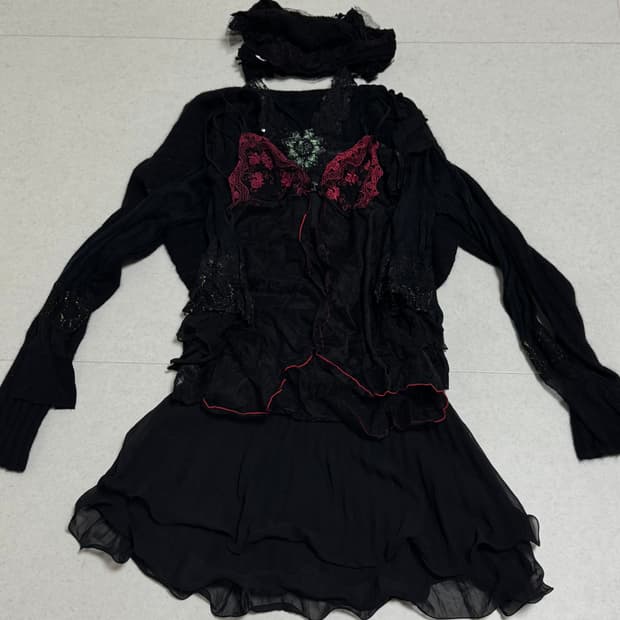 빈티지 페어리 코디 세트 팝니당 블랙 세실맥비 엑시즈팜 큐빈티지 와이즈걸