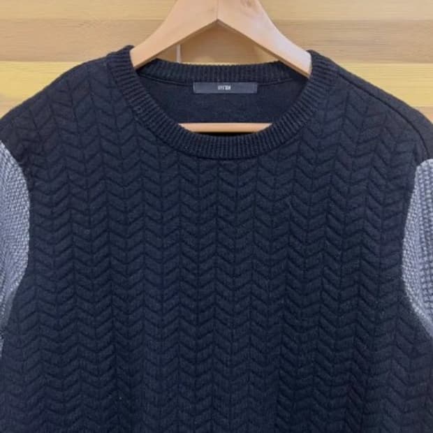 시스템 남성 헤링본체크배색니트티 95