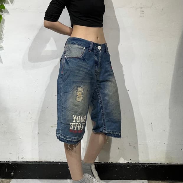 빈티지 진청 반바지 버뮤다 팬츠 34