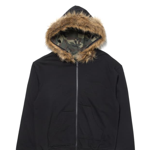 해칭룸 리버시블 폭스 퍼 후드 블랙/카모