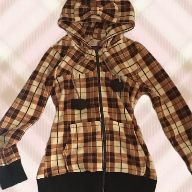 트랄라라 라떼갸루 초코 브라운 체크 리본 폼폼이 후드집업 히메 러블리