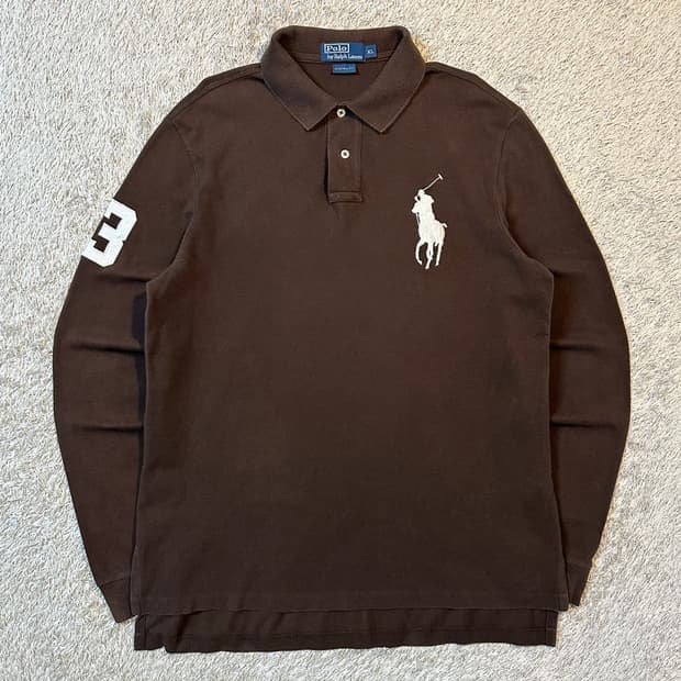 폴로 랄프로렌 커스텀핏 빅포니 로고 PK 긴팔 카라티 브라운