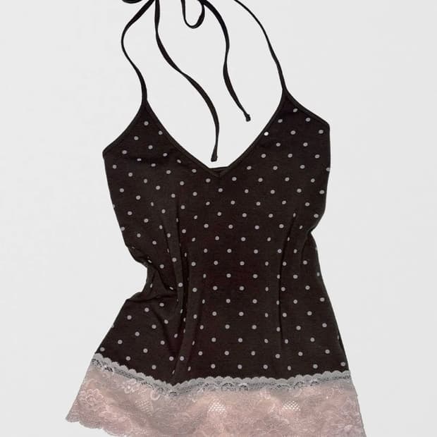 sculptor dot lace halter top brown