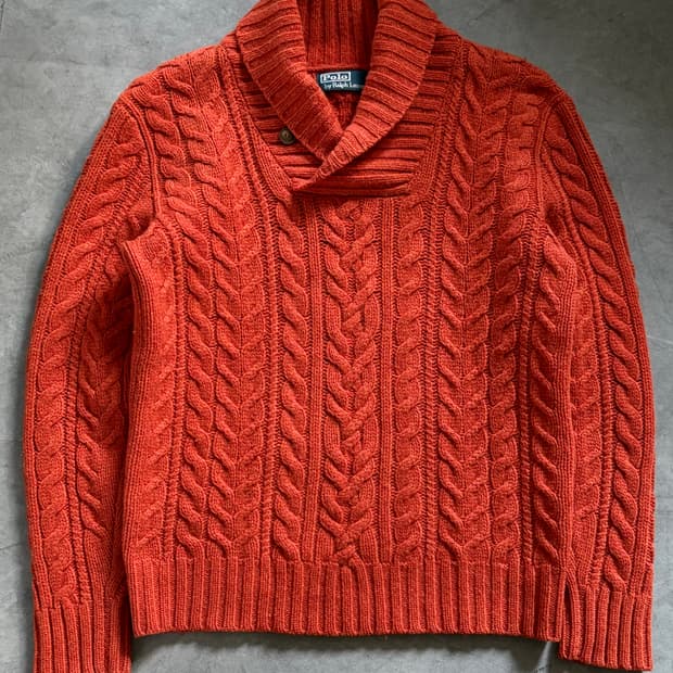 Polo 폴로 랄프로렌 오렌지 케이블 숄카라 니트