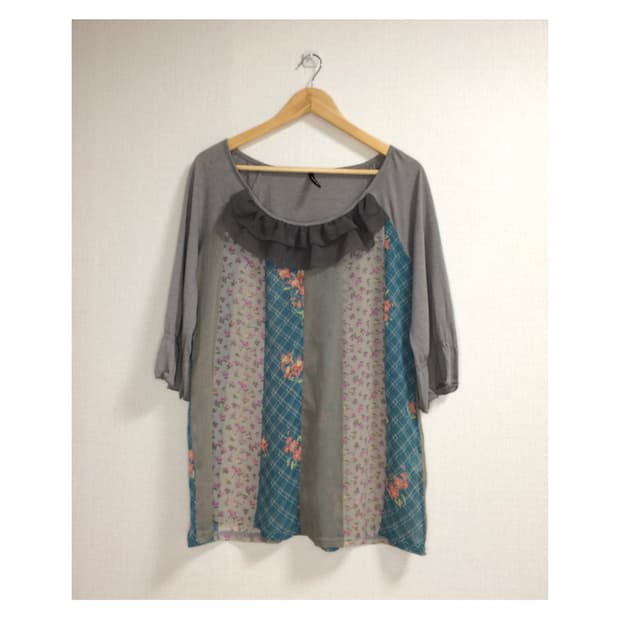 빈티지 플라워 패치 7부 소매 블라우스