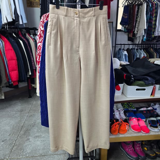 타임 베이지 플리츠 와이드 팬츠 '92 (1357)