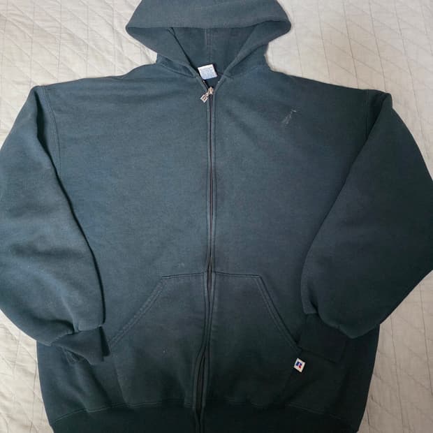 [XL] 90s USA 빈티지 러셀 애슬레틱 후드집업 블랙 하드페이드