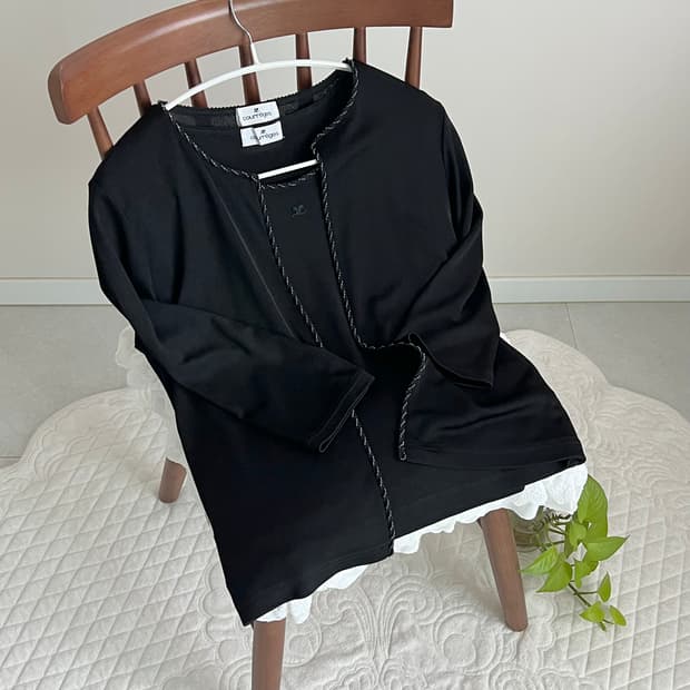 큐레쥬 블랙 앙상블 반팔 니트 가디건 꾸레쥬