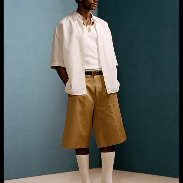 자라 X 윌리 차바리아 와이드핏 턱 디테일 버뮤다 팬츠 베이지 블랙