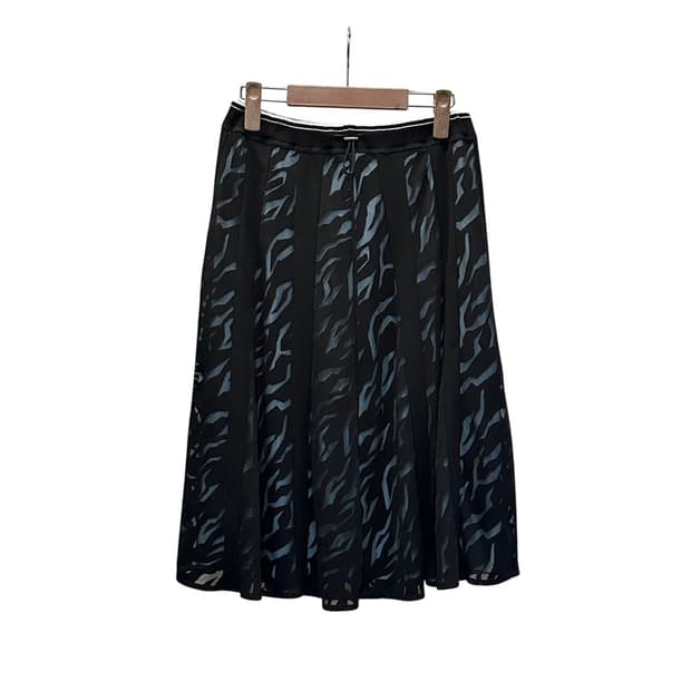 JPN VINTAGE 미디 밴딩 스커트 지브라 패턴 시스루 디테일 블랙