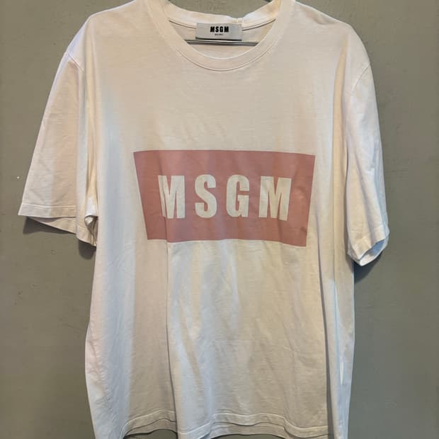 MSGM 화이트 핑크 로고 반팔티