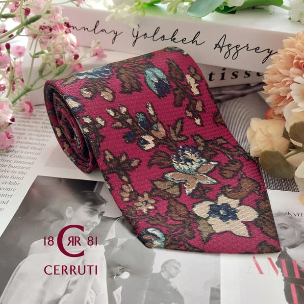 니노 세루티 실크 와인 플로럴 패턴 넥타이 9.5cm A+등급 K1513