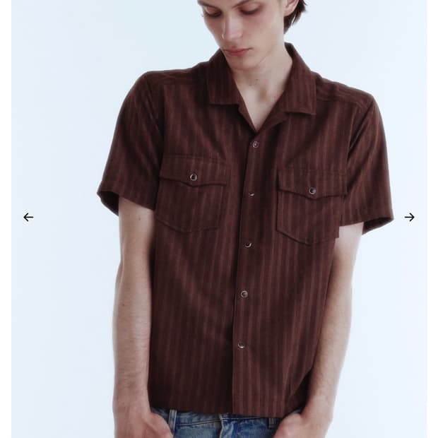 1회착/Vein Double Pocket Open Collar Shirt