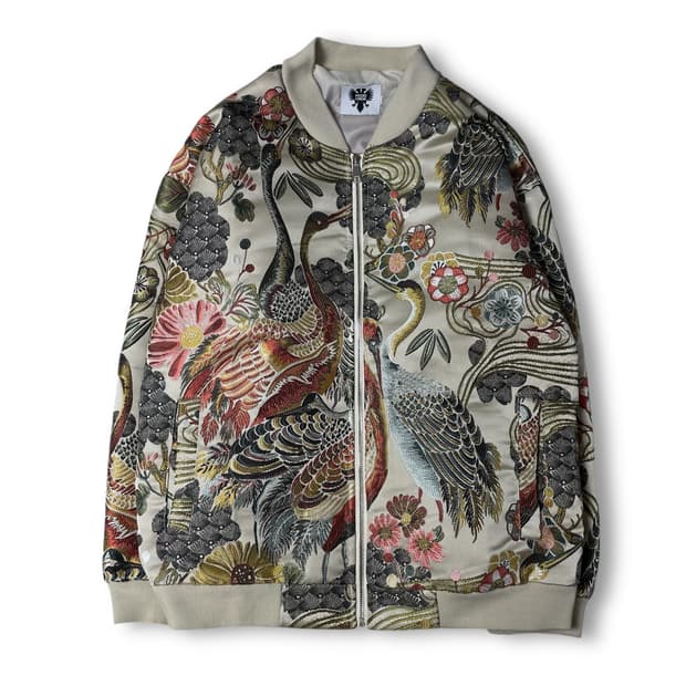 후드크루 재패니즈 플라워 자수 빈티지 스카쟌 자켓