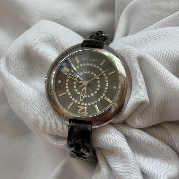 vintage white dog leather band watch